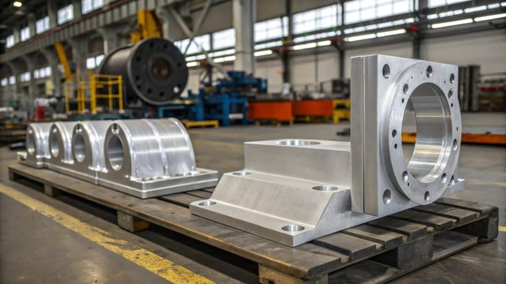 A scale balancing a heavy steel gear and a much lighter forged aluminum gear of the same size.